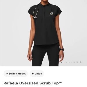 FIGS Rafaella Black Oversized Scrub Top XXS